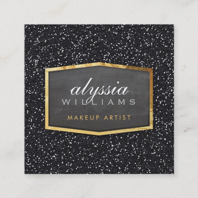 GOLD LOGO classy elegant glitter sparkle black Square Business Card (Front)