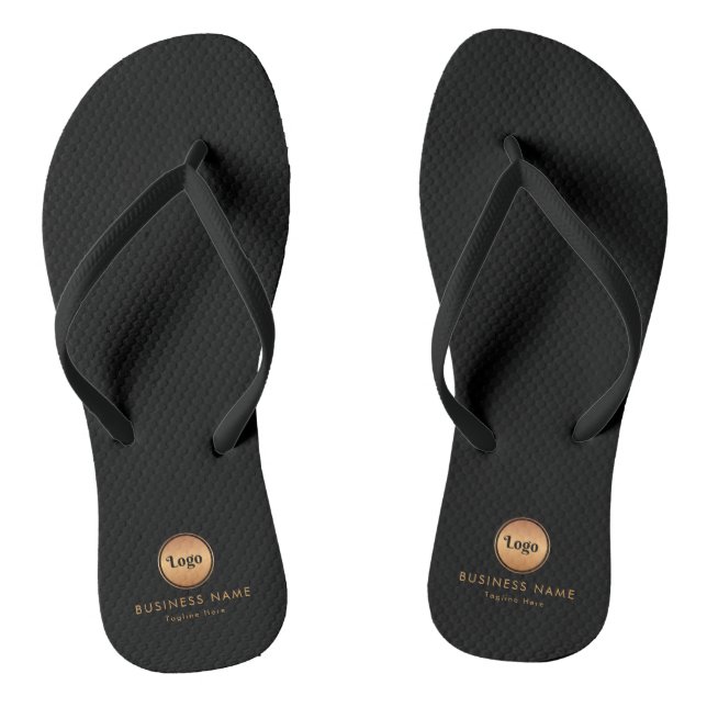 Gold Logo & Custom Text Business Company Branded   Flip Flops (Footbed)