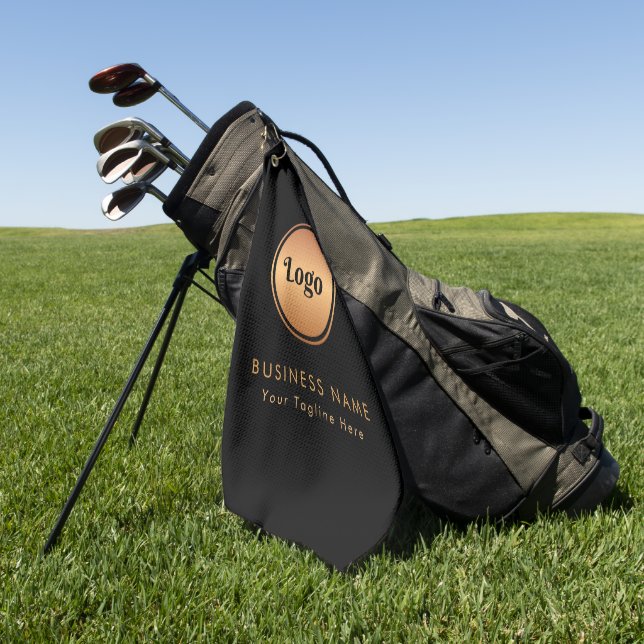 Gold Logo & Custom Text Business Company Branded Golf Towel (Green)