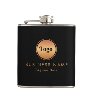Gold Logo & Custom Text Business Company Branded  Hip Flask