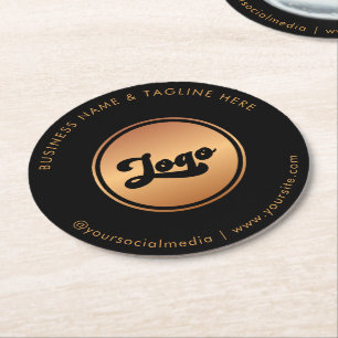 Gold Logo & Custom Text Business Company Branded Round Paper Coaster