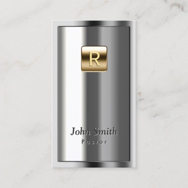 Gold Logo Metallic Pastor Business Card (Front)