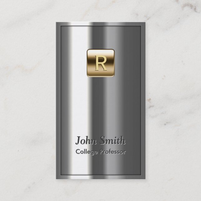 Gold Logo Metallic Professeur Carte de visite (Devant)