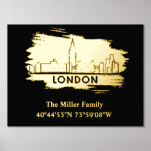 gold London skyline longitude latitude Foil Prints