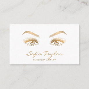 Gold Long Lashes Extension Makeup Artist Card