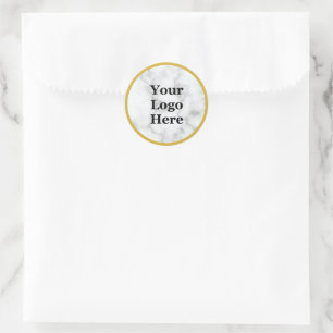 Gold Look and Faux White Marble Your Logo Here Classic Round Sticker
