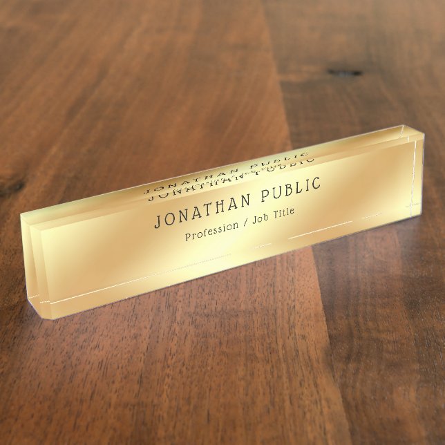 Gold Look Calligraphy Name Elegant Template Nameplate (Side)