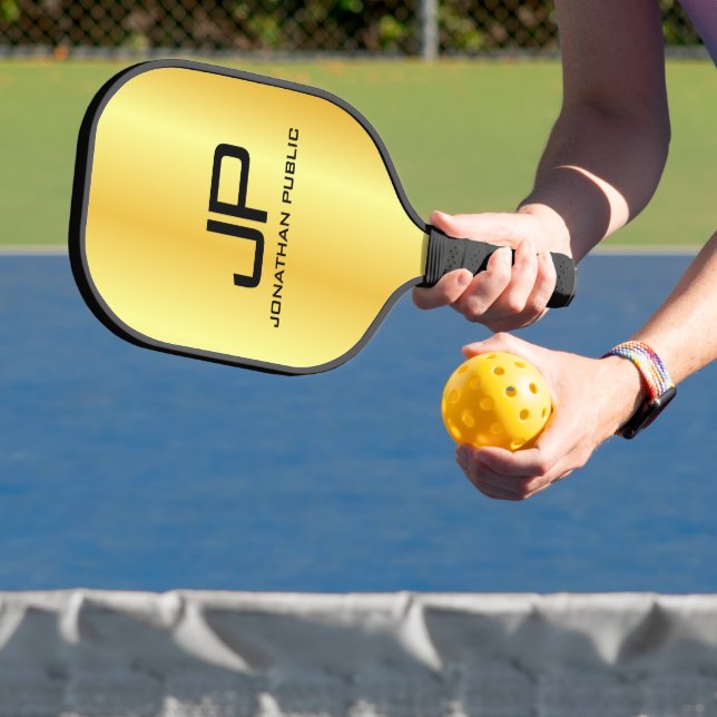 Gold Look Double Sided Template Initial Monogram Pickleball Paddle (Insitu)
