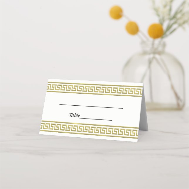 Gold Look Greek Key Meander Border #1 Place Card (Back)