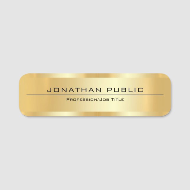 Gold Look Modern Elegant Glamourous Template Name Tag (Front)