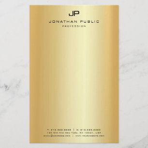 Gold Look Modern Elegant Monogram Template Stationery