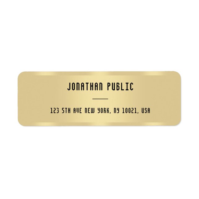 Gold Look Modern Elegant Template Return Address (Front)