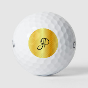 Gold Look Monogram Elegant Name Template Golf Balls
