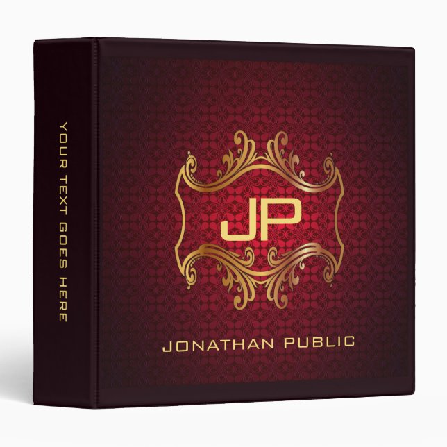 Gold Look Monogram Initial Text Name Template Binder (Front/Spine)