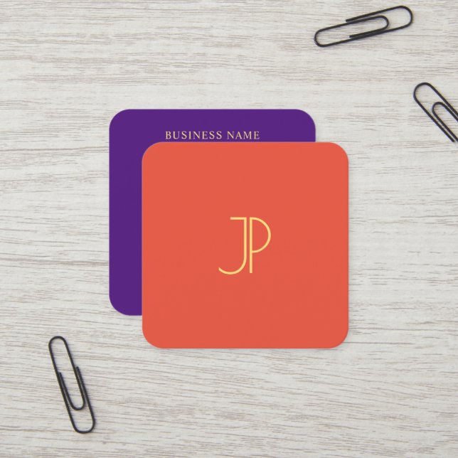 Gold Look Monogram Trend Colours Modern Template Square Business Card (Front/Back In Situ)