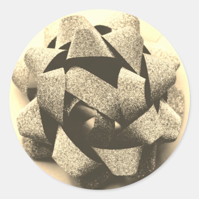 Gold look present party bow classic round sticker (Front)