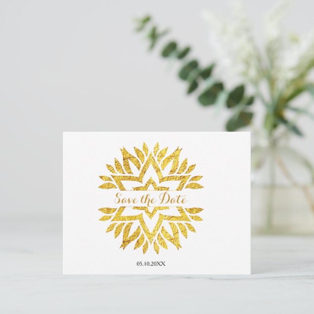 Gold Look Star Mandala Bat Mitzvah Save the Date Announcement Postcard (Standing Front)