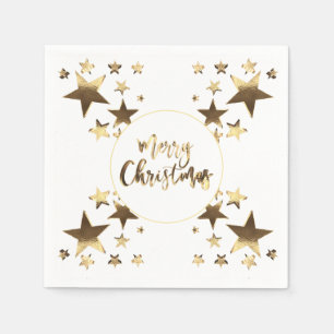 Gold Look Stars Pattern Elegant Merry Christmas Napkin