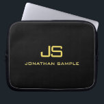 Gold Look Text Monogram Initial Black Template Laptop Sleeve<br><div class="desc">Custom Monogram Initial Black Faux Gold Text Modern Template 10 inch Laptop Sleeve.</div>