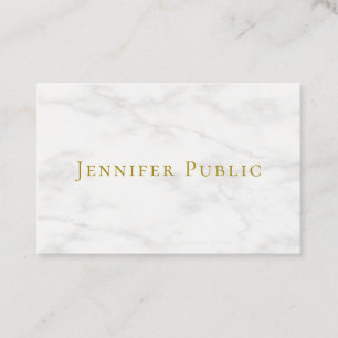 Gold Look Text White Marble Elegant Template Business Card