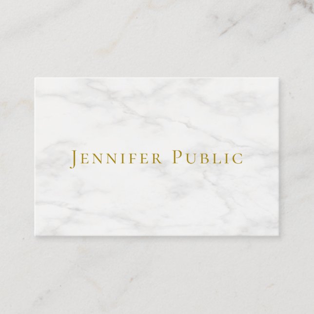 Gold Look Text White Marble Elegant Template Business Card (Front)