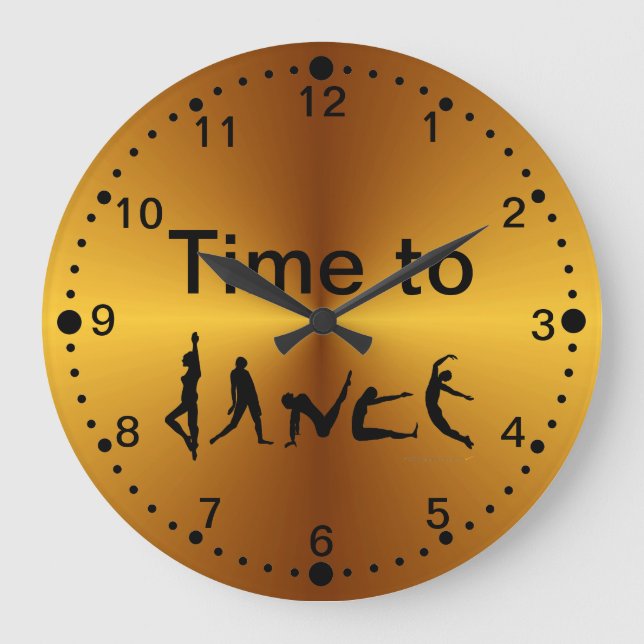 Gold Look Time to Dance Dancers Wall Clock (Front)