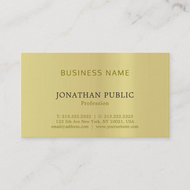 Gold Look Trendy Sophisticated Simple Plain Luxe Business Card (Front)