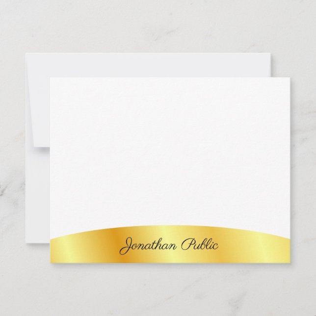 Gold Look White Personalized Elegant Handwriting Card (Front)