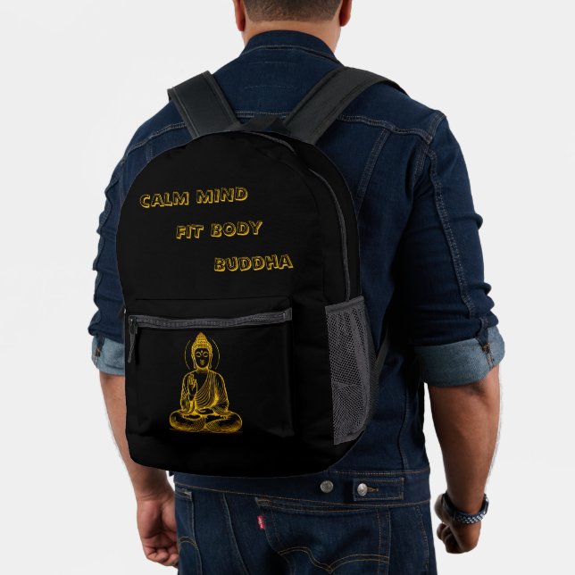 Gold Looking Buddha Statue Radiating Tranquillity Printed Backpack (Insitu (Model))