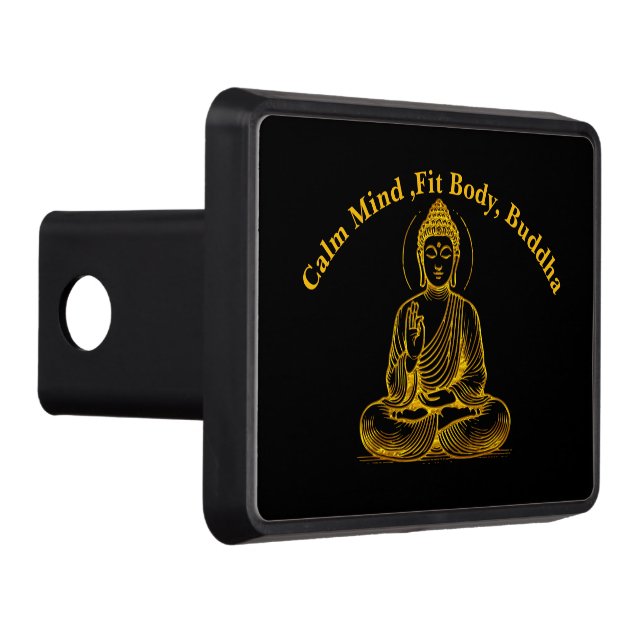 Gold Looking Buddha Statue Radiating Tranquillity Trailer Hitch Cover (Right)