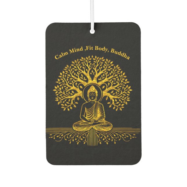 Gold Looking Buddha Surrounded by Intricate Leaves Air Freshener (Front)