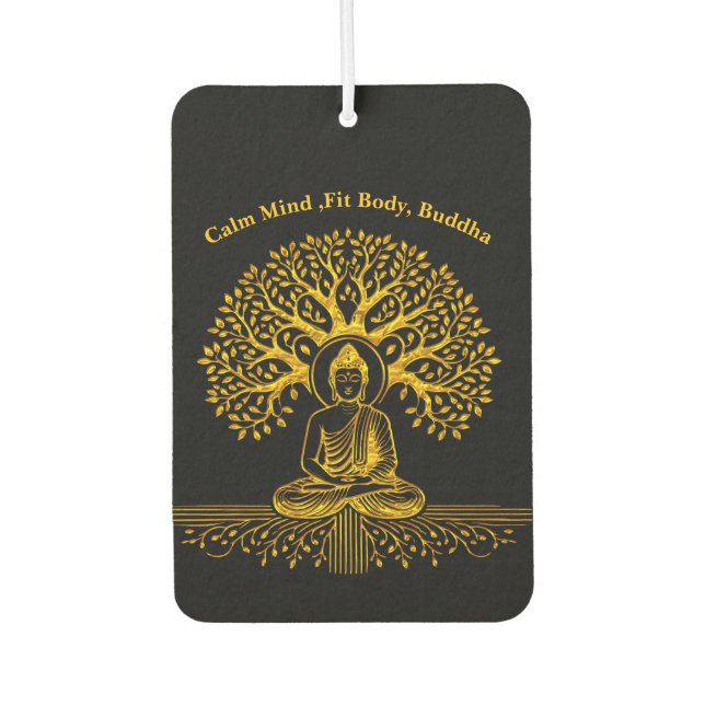 Gold Looking Buddha Surrounded by Intricate Leaves Air Freshener (Front)