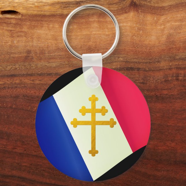 Gold Lorraine Cross & French Flag / France Keychain (Front)