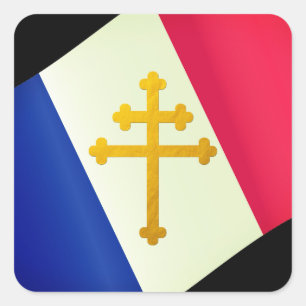 Gold Lorraine Cross & French Flag / France Square Sticker
