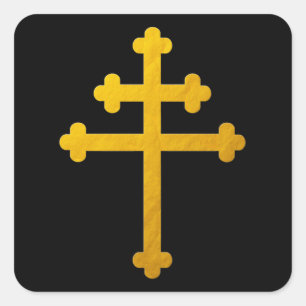Gold Lorraine Cross on Black / Christian Stickers