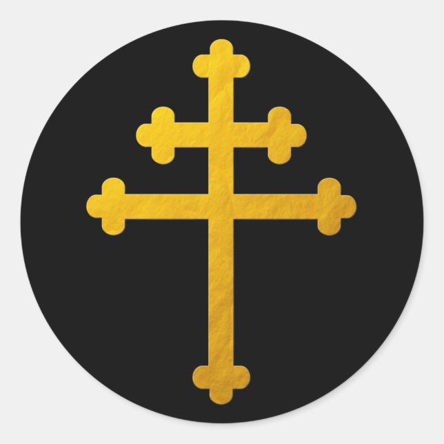 Gold Lorraine Cross on Black / Christian Stickers (Front)