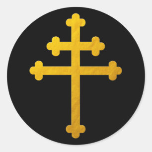 Gold Lorraine Cross on Black / Christian Stickers