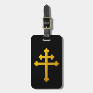 Gold Lorraine Cross on Black / Christian travel Luggage Tag