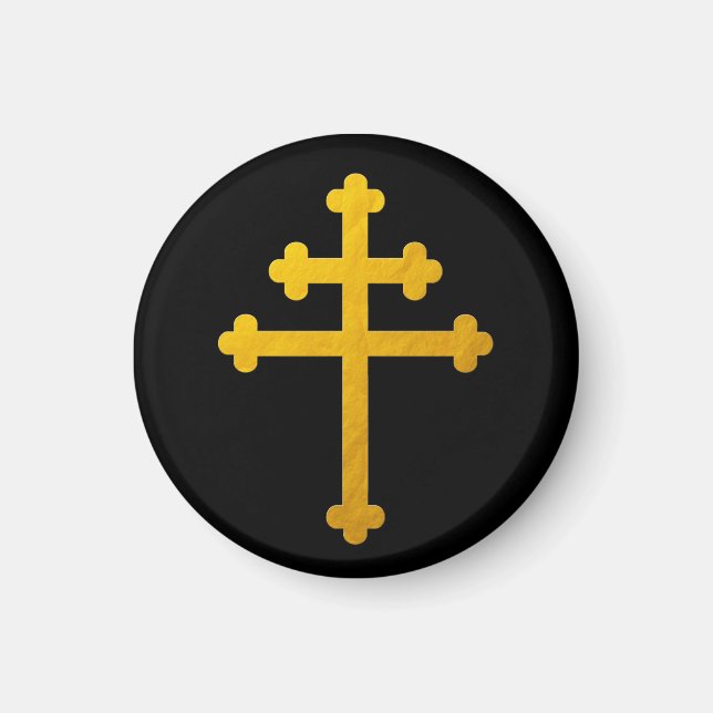 Gold Lorraine Cross on Black  Magnet (Front)