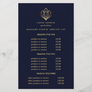 Gold Lotus Blue Spa & Massage Pricing & Services Flyer
