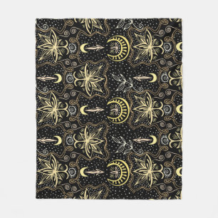 Gold Lotus: Crescent Vintage Elegance. Fleece Blanket