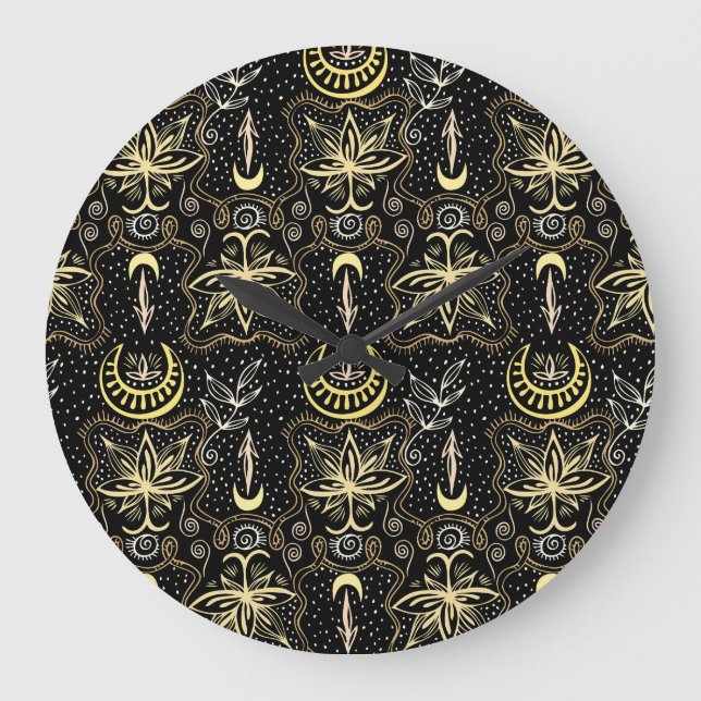 Gold Lotus: Crescent Vintage Elegance. Large Clock (Front)