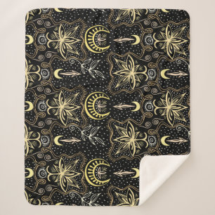 Gold Lotus: Crescent Vintage Elegance. Sherpa Blanket