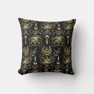 Gold Lotus: Crescent Vintage Elegance. Throw Pillow