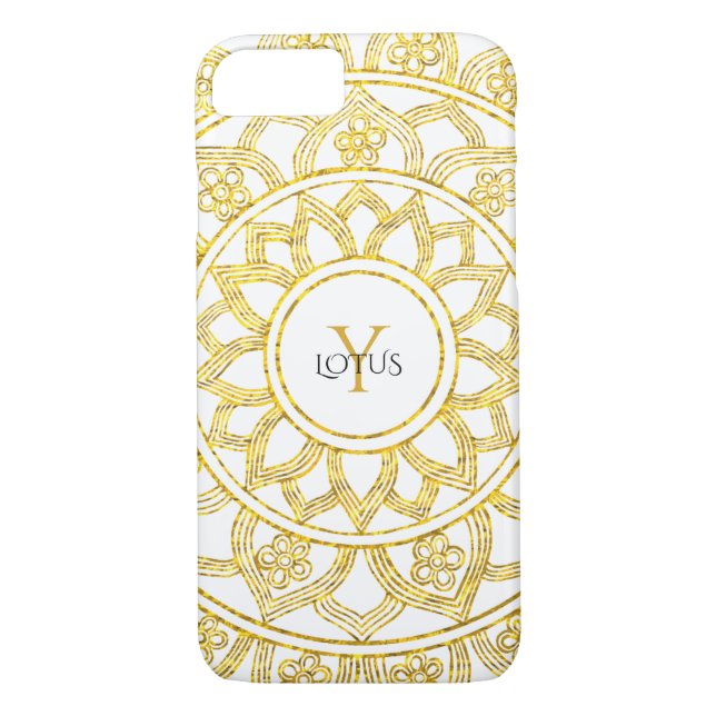 Gold Lotus Floral Mandala Monogram Case-Mate iPhone Case (Back)