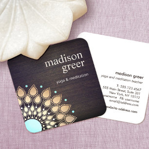 Gold Lotus Floral Mandala Wood Natural Wellness Square Business Card