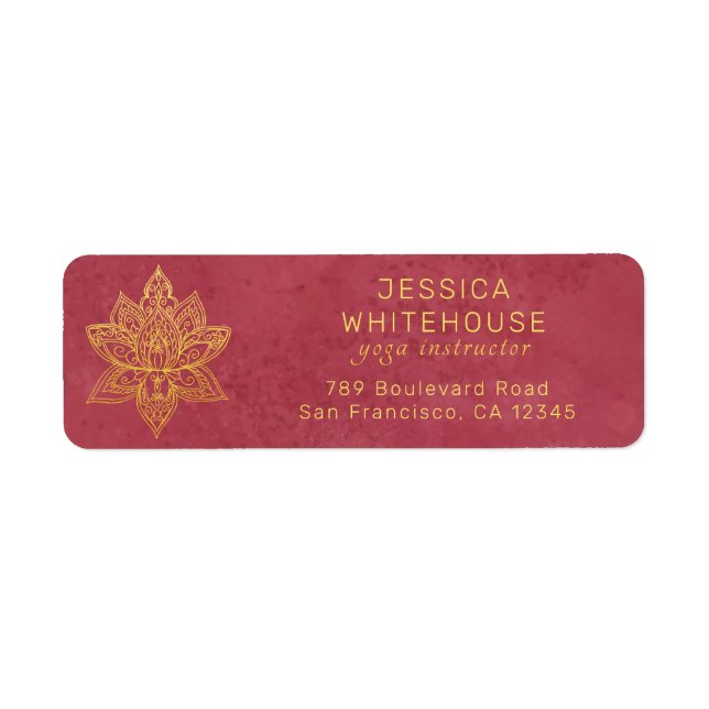 Gold Lotus Flower Burgundy Adresse de retour (Devant)