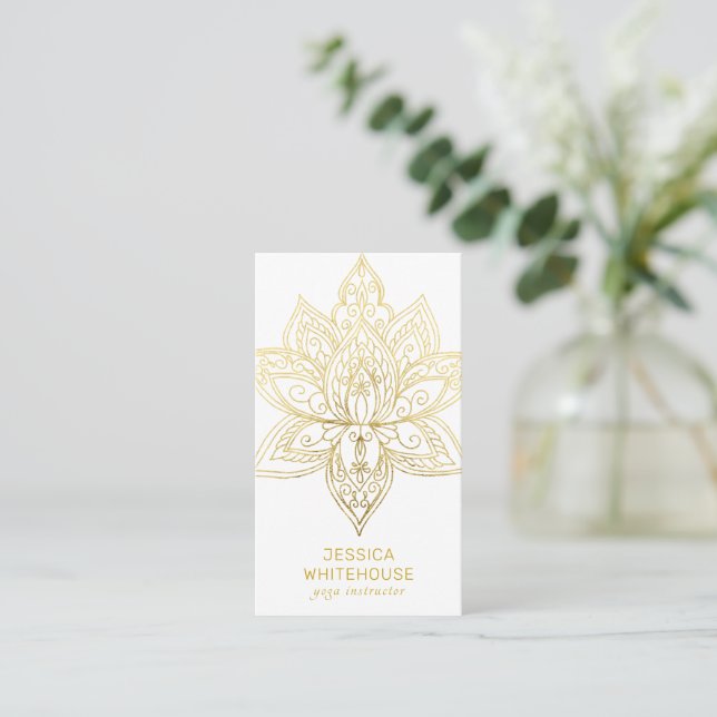 Gold Lotus Flower Élégant Carte de visite léger (Debout devant)