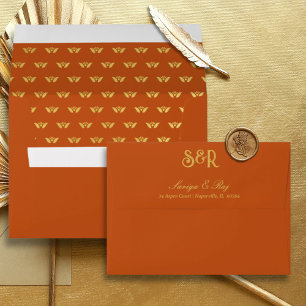 Gold Lotus Flower Line Wedding Invitation Envelope