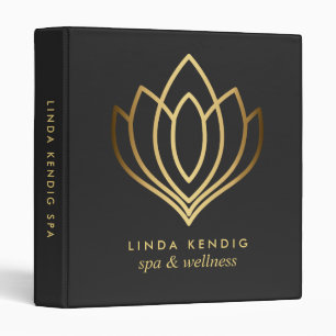 Gold lotus flower logo Gray Small Business Binder